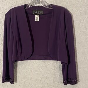 Alex Evenings Deep Purple Bolero with Sequin Trim Crop Jacket Semi Formal Whimsy